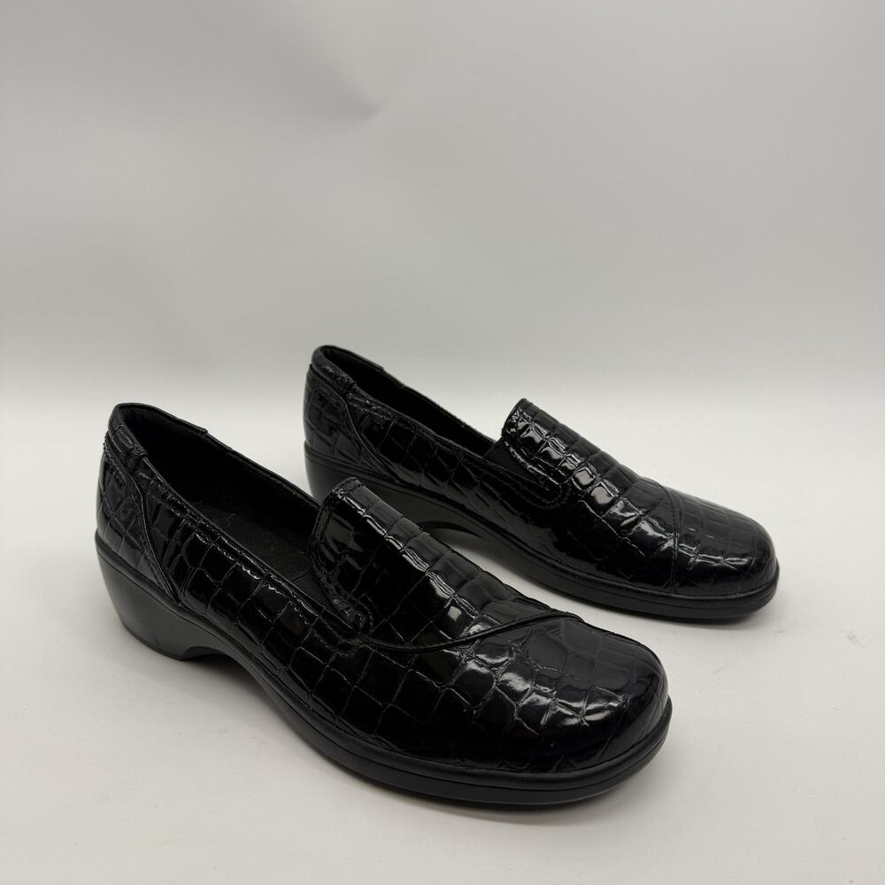 Clarks Bendables Shoes Womens 10M Black Croc Loafer Slip On Preppy Goth Workwear